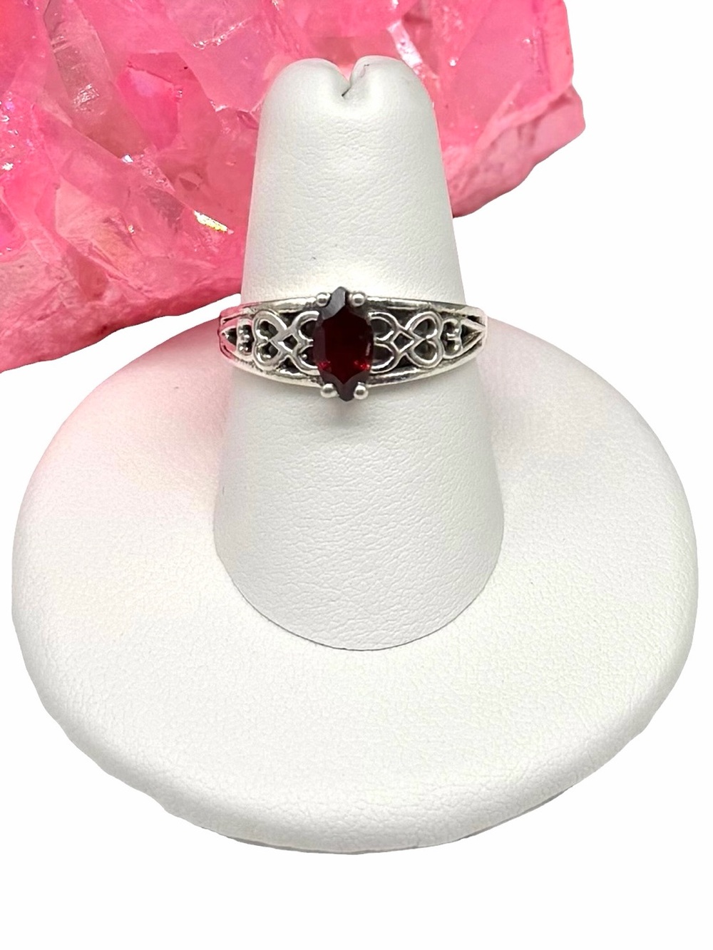 Garnet Ring Size 7 Solid 925 Sterling Silver Marquise Cut Stone Dainty